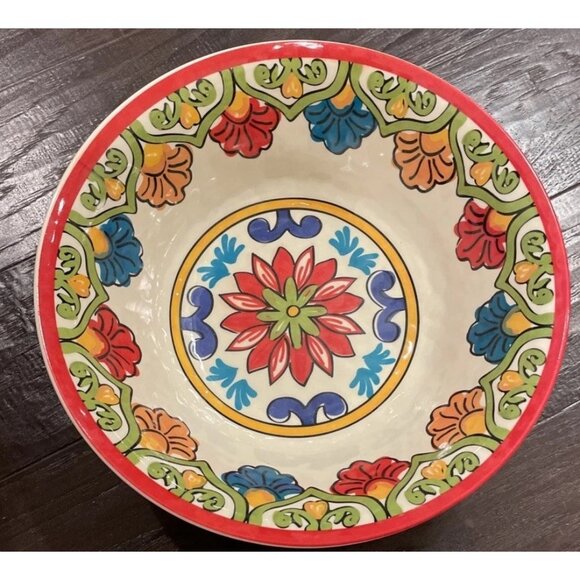 Better Homes Gardens Red Damask‎ Melamine Large Serving Bowl Colorful Boho Beach - Picture 1 of 4